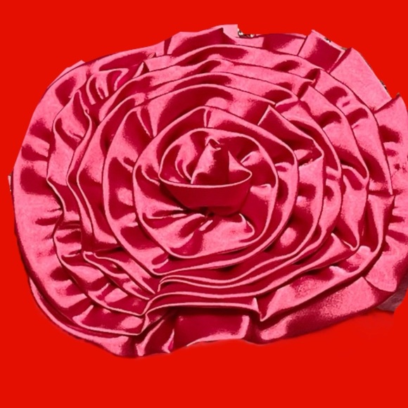 Hot Pink Satin Evening Bag w/ Detachable Silver Chain Shoulder Strap (24” Drop) - Picture 5 of 11